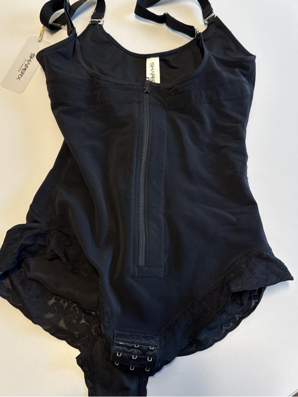 Shapermint Black Front-Zip Sculpting Bodysuit with Adjustable Straps